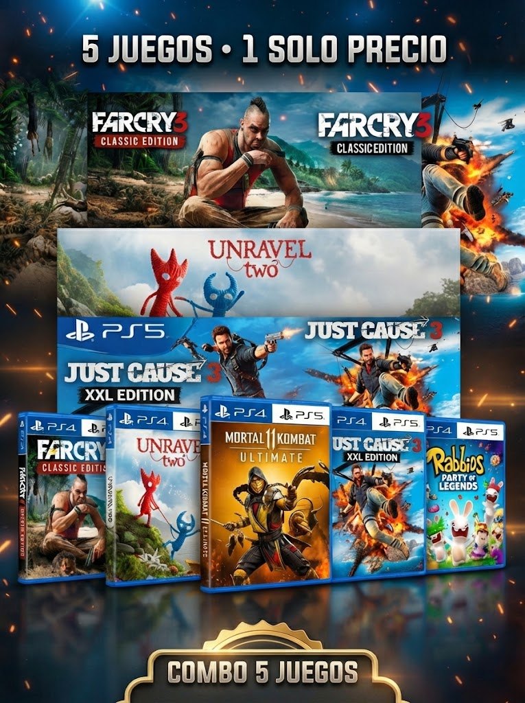 COMBO FARMORJUST: FARCRY 3 Classic Edition, Unravel Two, Mortal Kombat 11 Ultimate PS4 &amp; PS5, Just Cause 3 Xxl Edition, Rabbids® Party of Legends