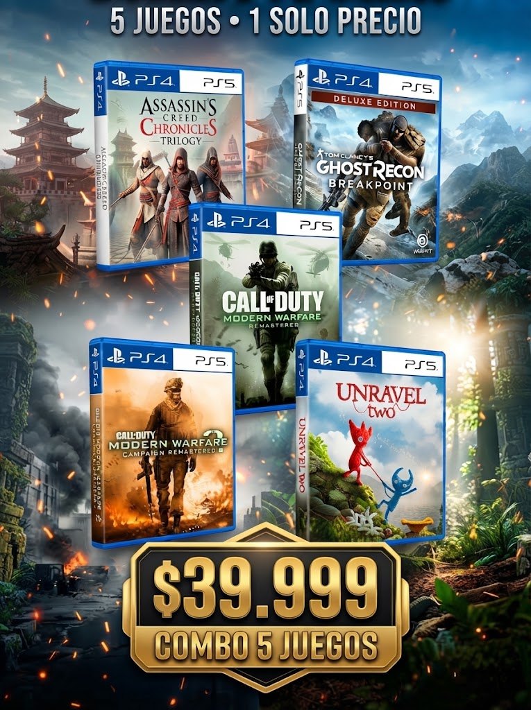 COMBO ASSDUTYCLANCY: Assassin's Creed Chronicles: China, Assassin's Creed Chronicles: India, Assassin's Creed Chronicles: Russia, Tom Clancy's Ghost Recon Breakpoint Deluxe Edition, Call of Duty®: Modern Warfare® Remastered, Call of Duty®: Modern Warfare® 2 Campaign Remastered, Unravel Two