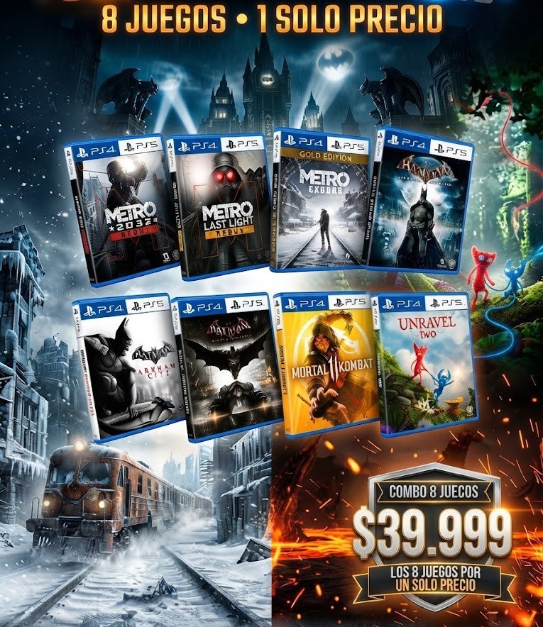 COMBO BATMAMETROKOMRAVEL: Metro Redux, Metro: Last Light Redux, Metro Exodus: Gold Edition, Batman: Return to Arkham - Arkham Asylum, Batman: Return to Arkham - Arkham City, Batman: Arkham Knight, Mortal Kombat 11, Unravel Two