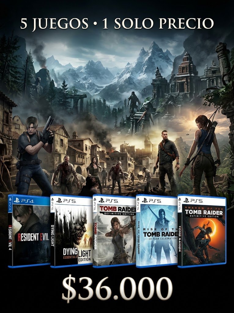 COMBO RESIDDYINGTOMB: Resident Evil 4, Dying Light - Essentials Edition, Tomb Raider: Definitive Edition, Rise of the Tomb Raider: 20 Year Celebration, Shadow of the Tomb Raider: Definitive Edition